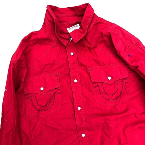 True Religion Button Up Shirt Long Sleeve West Shirt XXL Red - Picture 8 of 9